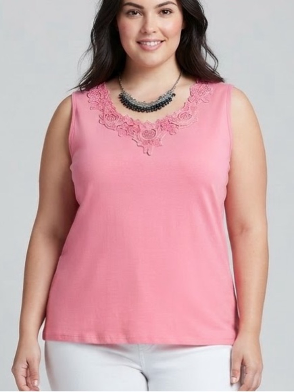 ๐CLEARANCE CARROLL REED Coral Pink Lace Detail Tank Top Large